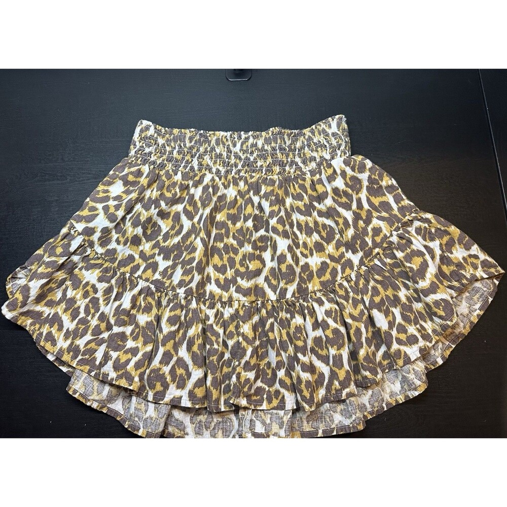 Aerie Leopard Print Ruffle Skirt Women’s Sz Small Linen High Rise Brown #1252 - Picture 2 of 5